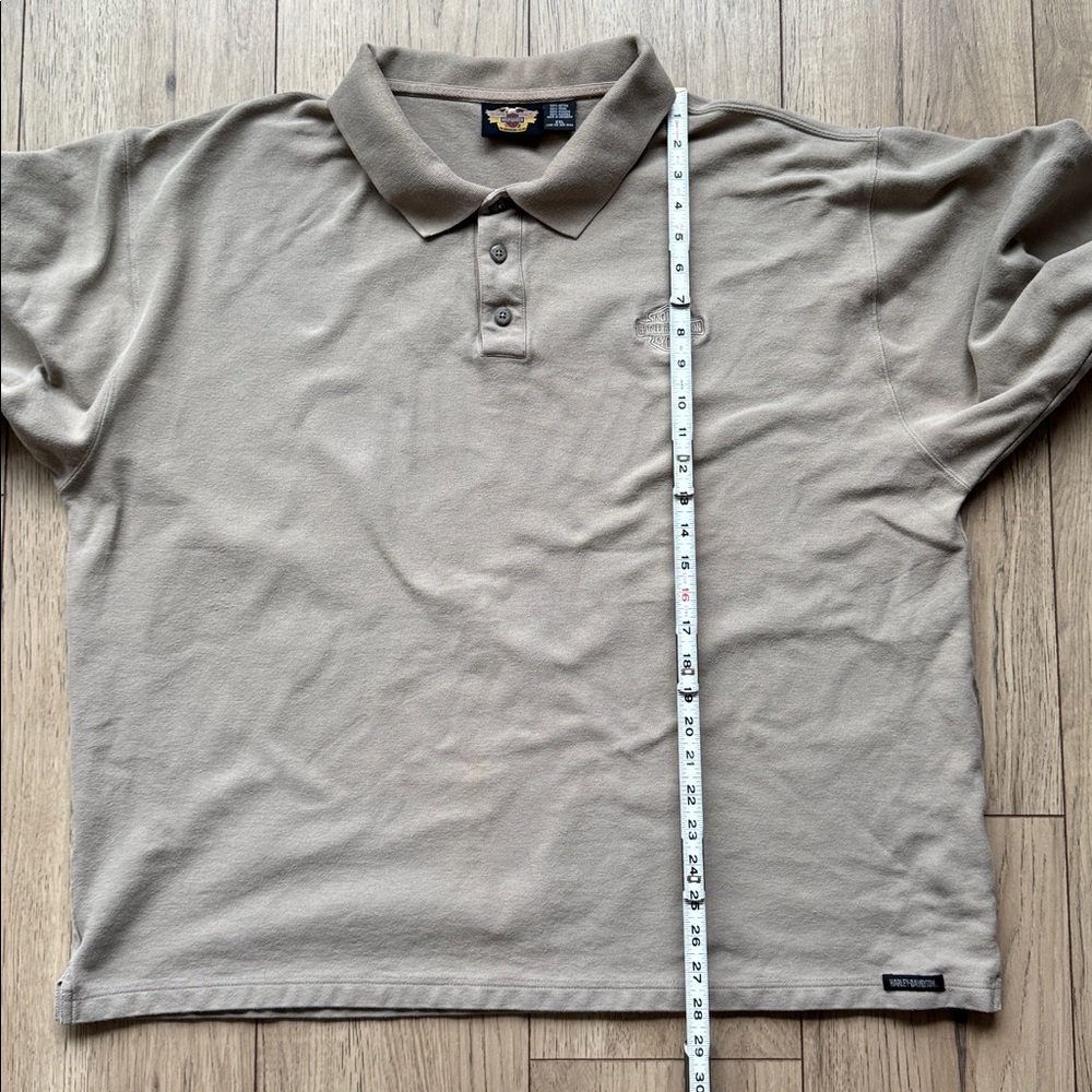 Harley Davidson Men’s Polo Long Sleeve Shirt 2XL Tan Brown Motorcycle Collared - Picture 9 of 12